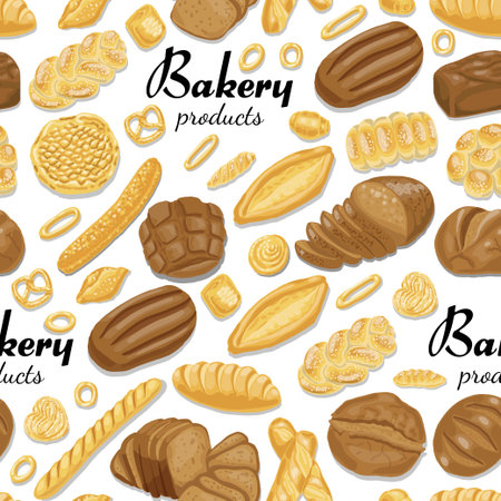 Seamless pattern with colored bakery products. Vector illustration for your designのイラスト素材