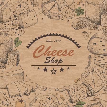 Vector background with cheese products. Vector illustration for your designのイラスト素材