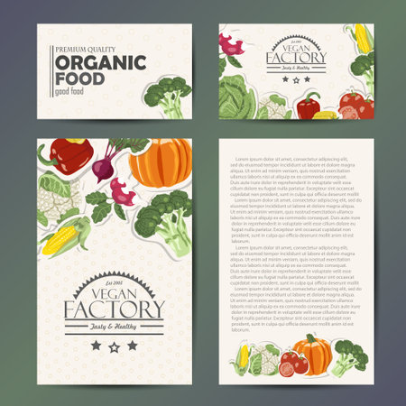 Vector set of cards with fresh, healthy vegetables. Vector illustration for your designのイラスト素材