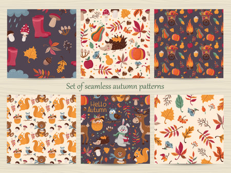 Set of seamless autumn patternsのイラスト素材