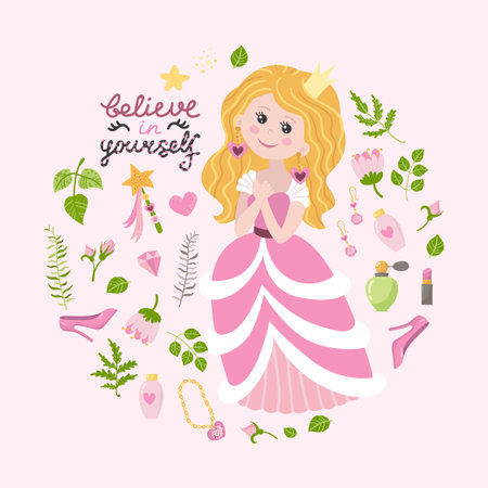 Poster with princess and letteringのイラスト素材