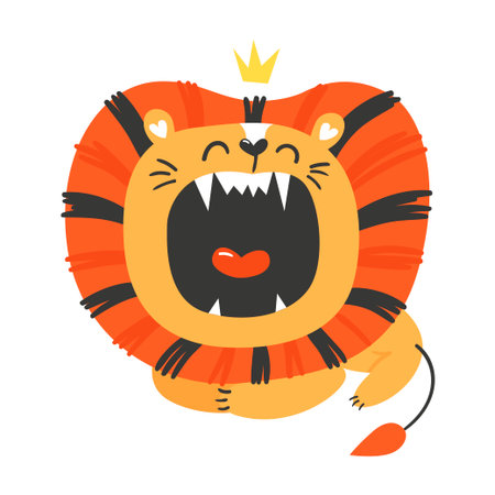 Cute lion. Funny character for kids. Isolated element for stickers, cards, invites and posters Funny character for kids. Isolated element for stickers, cards, invites and postersのイラスト素材