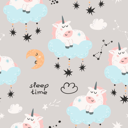 Seamless pattern with magic unicornsのイラスト素材