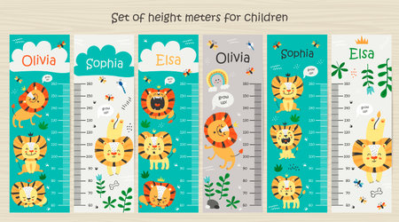 Kids height charts. Vector isolated illustration with lionsのイラスト素材
