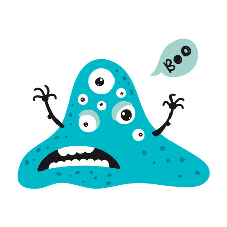 Cute isolated monster on a white background. Childish design for birthday invitation, poster, clothing, nursery wall art and card.のイラスト素材