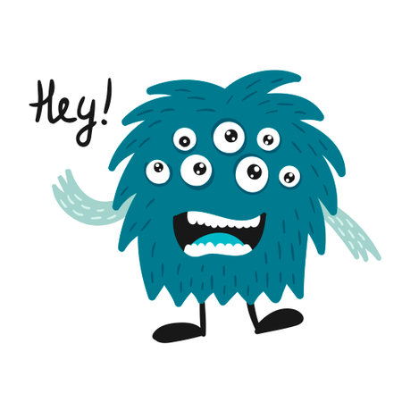 Cute isolated monster on a white background. Childish design for birthday invitation, poster, clothing, nursery wall art and card.のイラスト素材