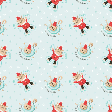 Christmas seamless pattern with funny catsのイラスト素材
