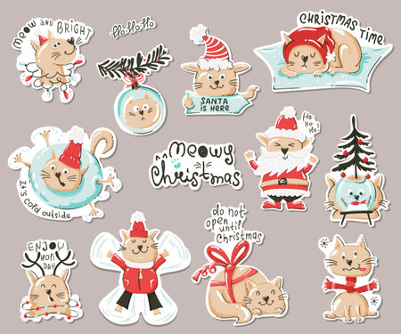 Set of stickers with funny cats.のイラスト素材