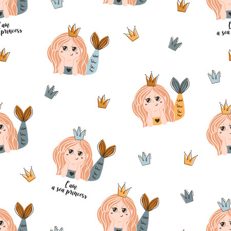 Seamless pattern with mermaids.のイラスト素材