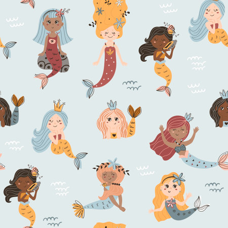 Seamless pattern with mermaids.のイラスト素材