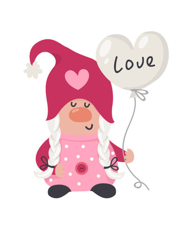 Valentine gnome with a balloon.のイラスト素材