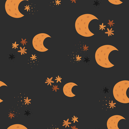 Halloween seamless pattern with moons.のイラスト素材