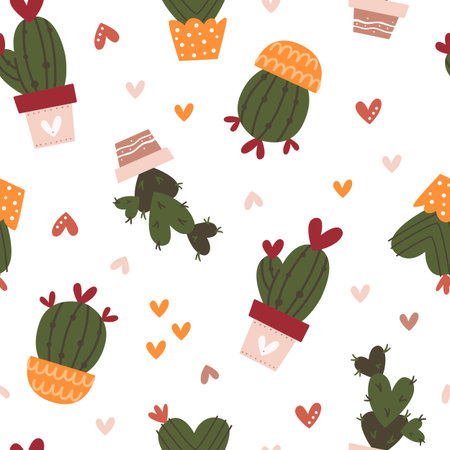 Seamless pattern with cute cacti.のイラスト素材