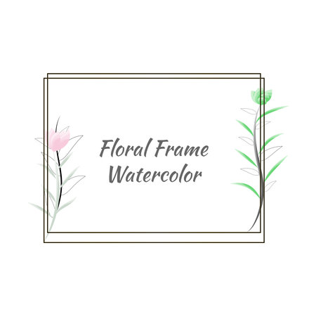 Floral frame with hand drawn watercolor flowers. Vector illustration.のイラスト素材