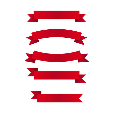 Set of red ribbons isolated on white background. Vector illustration.のイラスト素材