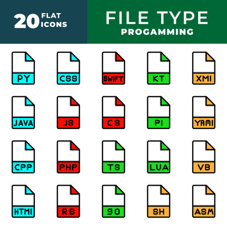 File type document icon set. extension files format icons. with a flat design. Vector Illustrations.のイラスト素材