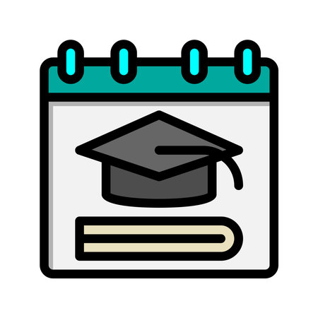 Academic calendar color lineal icon. with toga hat and book icons flat style. Suitable for websites, UI and mobile apps.のイラスト素材