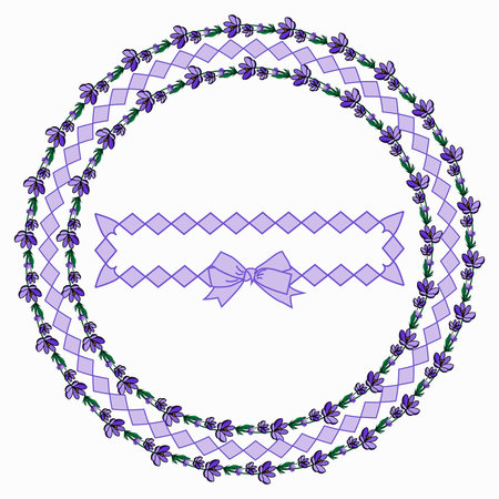 Round frame with pretty flowers crocus and decorative elements for your season design. Violet flowers. Vector illustration.のイラスト素材