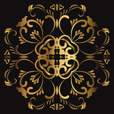 Abstract luxury gold pattern, ornament with monograms, ornate elements. Elegant wedding invitation card; invitation; workpiece for your design.のイラスト素材