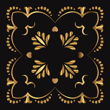 Vector template for book covers, business cards, corporate identity creation. Illustration of a gold tracery element on a black background. Foil stampingのイラスト素材