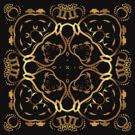 Vector template for book covers, business cards, corporate identity creation. Illustration of a gold tracery element on a black background. Foil stampingのイラスト素材