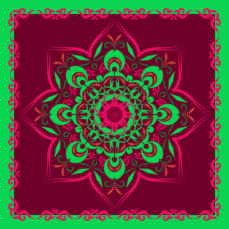 Decorative design with abstract elements for decoration and your design. Mandala. The Ornament. Symmetry texture. Print for shawl and carpet, tile. Vector illustration.のイラスト素材