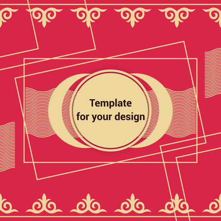 Template for your design with ornamental elements and motifs of Kazakh, Kyrgyz, Tatar national Asian decor for packing, banner, flyer and print design. Workpiece for your design.のイラスト素材