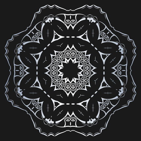 Silver Vector floral symbol on black backgroundのイラスト素材