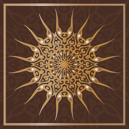 Decorative Asian Round Pattern. Ornamental design element of Asian Nomads: Kyrgyz, Kazakhs, Bashkirs, Tatars, Yakut, Mongols. Ethnic Vector Illustration for Paper Products, Textiles.のイラスト素材