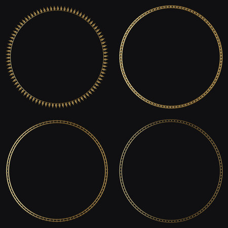 Set of 4 Luxury frame of gold color on a black background. Ornamental frame for cafe, restaurant, shop, print, stamp, elegant card. wedding invitations; Isolated element. Vectorのイラスト素材