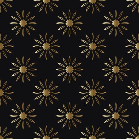 Gold Pattern Ornament, Seamless Floral Geometric Pattern for Design Wallpaper, Fashion Print, Trendy Decor, Home Textile, Retro Decor Vector Illustration.のイラスト素材