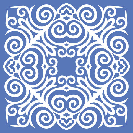 Decorative square Pattern, workpiece for your design. Ornamental elements and motifs of Kazakh, Kyrgyz, Uzbek, national Asian decor for tile, pilow, textile and print design. Vector.のイラスト素材
