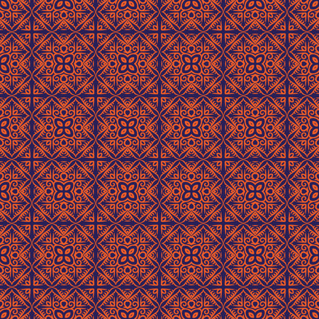 Decorative Asian Folk Seamless Pattern. Repeating background. Monochrome surface design textile swatch, minimal all over print for wallpapers, fabrics, gift wrapping, templates. Vector.のイラスト素材