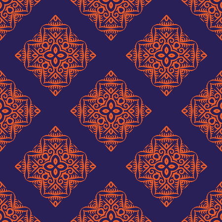 Decorative Asian Folk Seamless Pattern. Repeating background. Monochrome surface design textile swatch, minimal all over print for wallpapers, fabrics, gift wrapping, templates. Vector.のイラスト素材