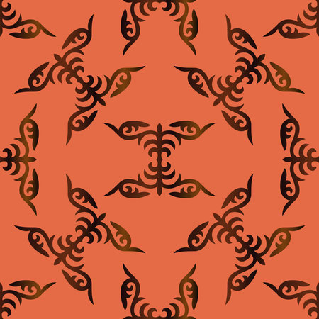 Decorative Asian Folk Seamless Pattern. Ornament of Asian Nomads: Kyrgyz, Kazakhs, Bashkirs, Tatars, Yakut, Mongols. Ethnic Vector Illustration for Paper Products, Textiles.のイラスト素材