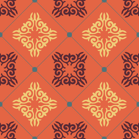Decorative Asian Folk Seamless Pattern. Ornament of Asian Nomads: Kyrgyz, Kazakhs, Bashkirs, Tatars, Yakut, Mongols. Ethnic Vector Illustration for Paper Products, Textiles.のイラスト素材
