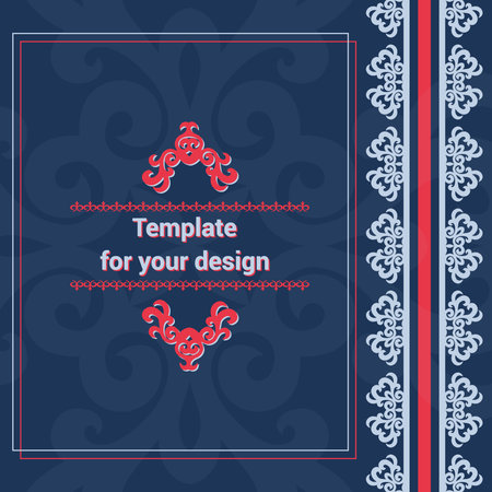 Template for your design with ornamental elements and motifs of nomads style, national Asian decor for packing, cover, banner, flyer and print design. Workpiece for your design.のイラスト素材