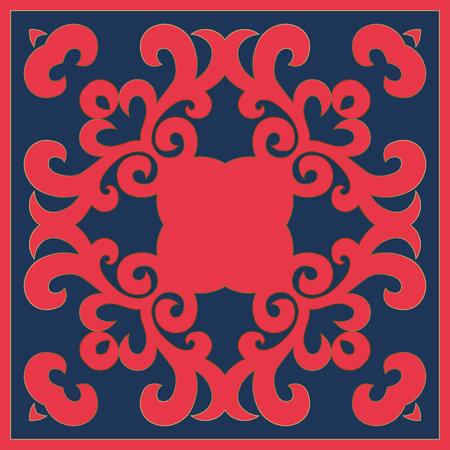 Decorative square pattern. Oriental vintage square motif. The ornament of nomadic style. Asian decor for pillow, textile, scarf, carpet, tile, and print design. Workpiece for your design.のイラスト素材