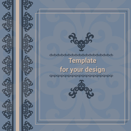 Template for your design with ornamental elements and motifs of nomads style, national Asian decor for packing, cover, banner, flyer and print design. Workpiece for your design.のイラスト素材