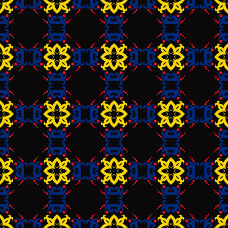 Classic Pattern Ornament, Colored Seamless Geometric Pattern on black background for Design...