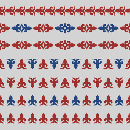 Set of 7 seamless border in ethnic style. Workpiece for your design. Ornamental elements and motifs. Decor for textile and print design. Vector.のイラスト素材