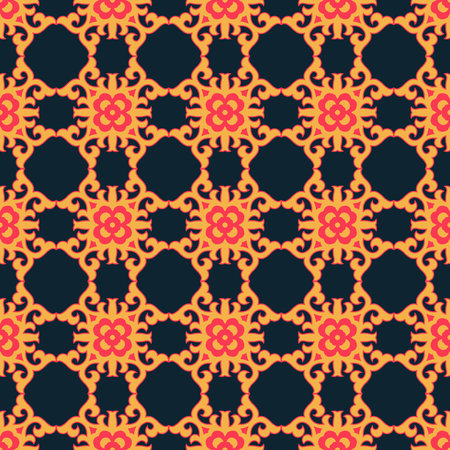 Seamless illustrated pattern made of abstract elements in orange and black