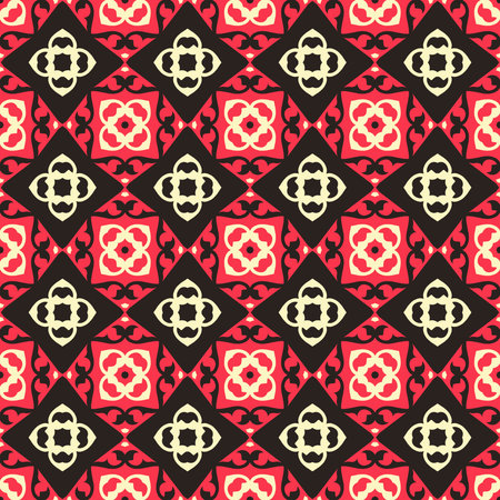 Seamless illustrated pattern made of abstract elements in red and black