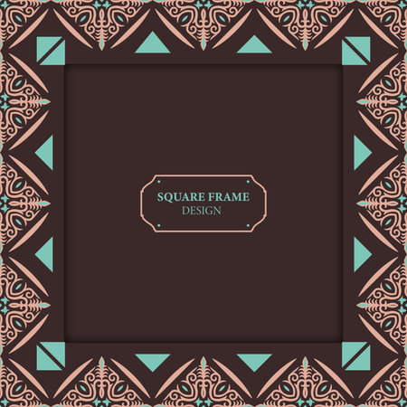Decorative square Frame, workpiece for your design. Frame with Ornamental elements and motifs of Kazakh, Kyrgyz, Uzbek, national Asian decor for tile, pilow, textile and print design. Vector.のイラスト素材