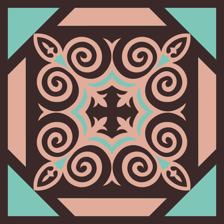 Decorative square Pattern, workpiece for your design. Ornamental elements and motifs of Kazakh, Kyrgyz, Uzbek, national Asian decor for tile, pilow, textile and print design. Vector.のイラスト素材