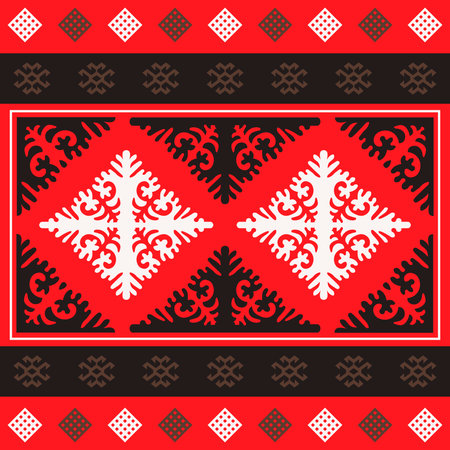 Template for your design. Ornamental elements and motifs of Kazakh, Kyrgyz, Uzbek, national Asian decor for packaging, boxes, banner and print design. nomad style. Vector.のイラスト素材