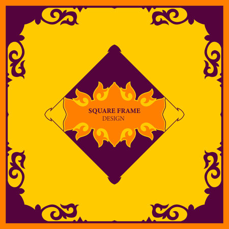 Square Template for your design. Ornamental elements and motifs of Kazakh, Kyrgyz, Uzbek, national Asian decor for packaging, boxes, banner and print design. Vector. nomad style.のイラスト素材