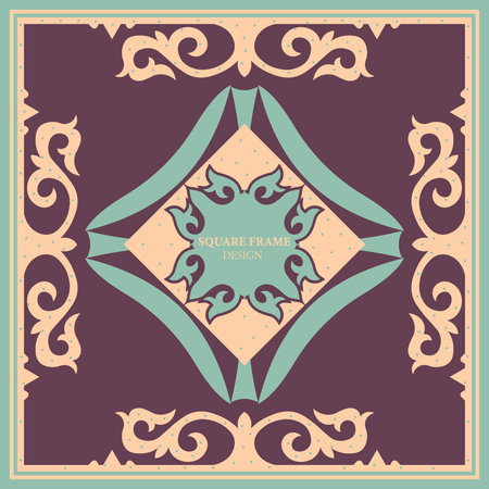 Square Template for your design. Ornamental elements and motifs of Kazakh, Kyrgyz, Uzbek, national Asian decor for packaging, boxes, banner and print design. Vector. nomad style.のイラスト素材