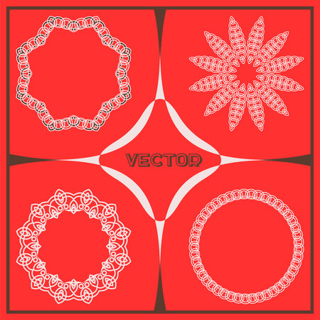 Set of 4 Round Frame in classic style. Ornamental Vector Frame. Floral style for Trendy Textile, Home Decor, Paper Productsのイラスト素材