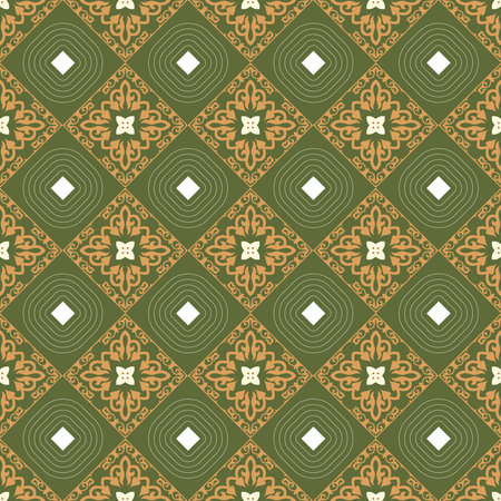 Decorative Asian Folk Seamless Pattern. Ornament in Asian Nomads Style: Kyrgyz, Kazakhs, Bashkirs, Tatars, Yakut, Mongols. Ethnic Vector Illustration for Paper Products, Textiles.のイラスト素材